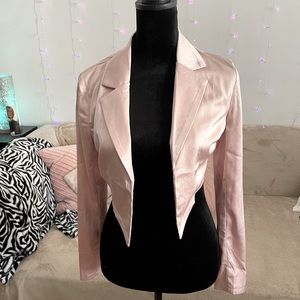 Pink silky crop blazer style top
